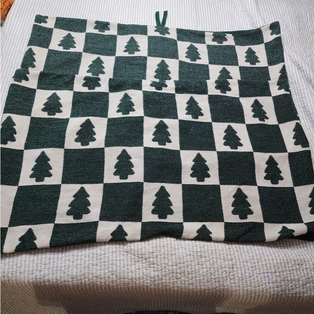 Rachel Ashwell Christmas Tree Checkerboard Woven Pillow Shams Green Cream Tie